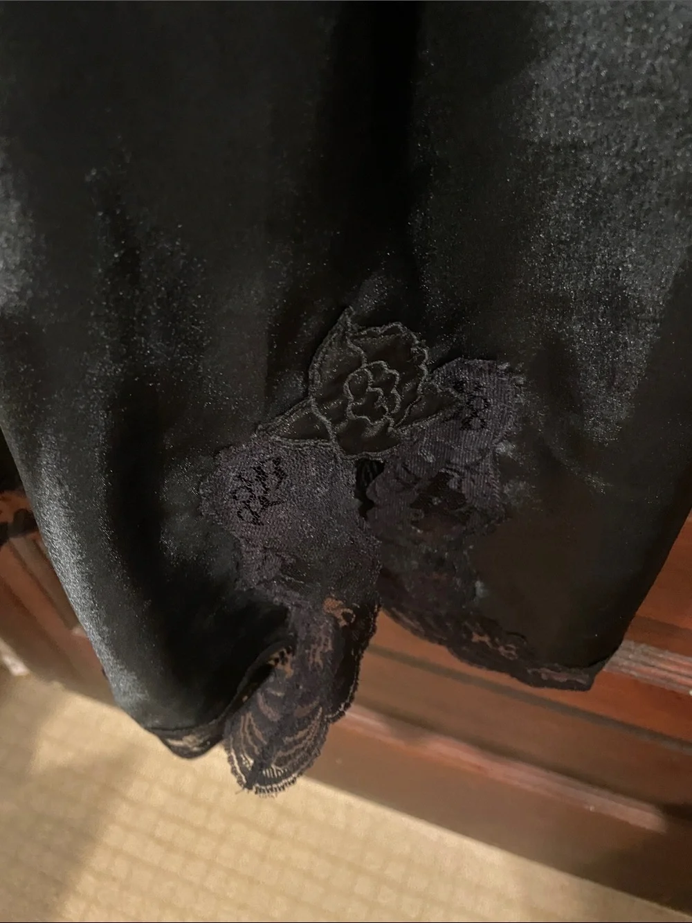 Victoria's Secret Black Satin Lace-Trim Chemise